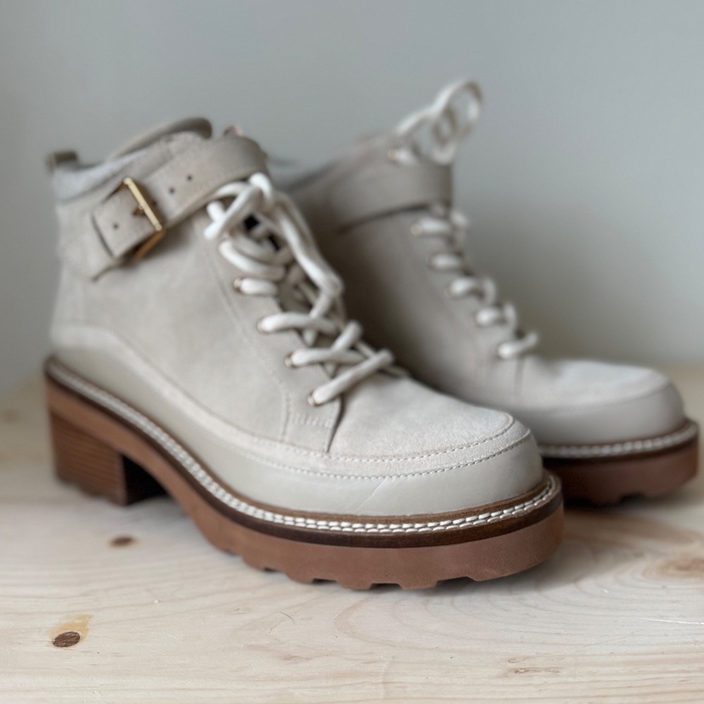 Cole Haan Shibley Waterproof Booties Sesame Suede Lug Sole Boots Women's 10B